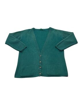 Vintage 90s Hunt Club Cotton Cardigan Green Rib Knit Men’s Large